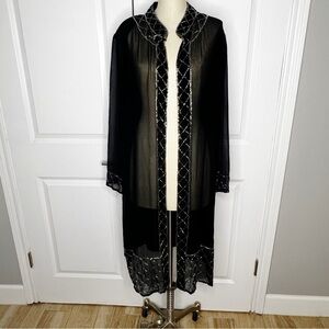 Vintage French Collizioni Elegant Black Sheer Jacket Kimono Cardigan Silver L XL